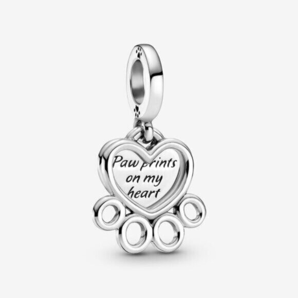 Hearts & Paw Print Dangle Charm - Picture 1 of 5